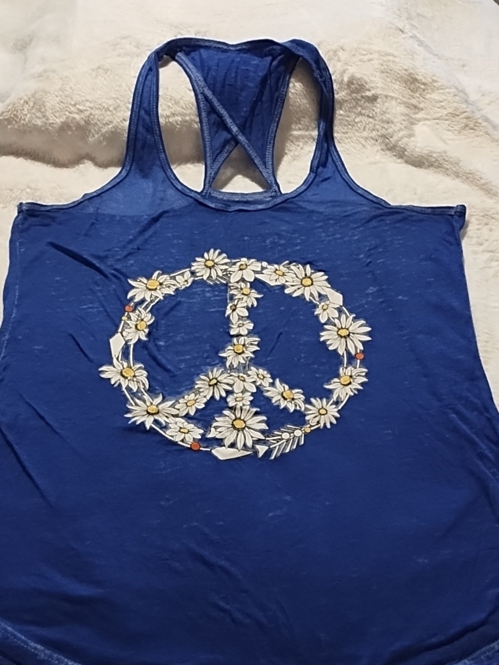 Rosie Harlow Women’s Blue Racerback Tank with Daisy Peace Graphic